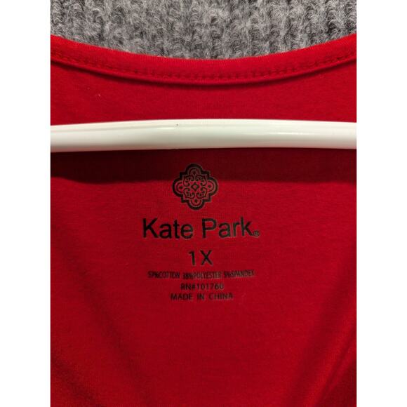 Kate Park Women's Red Rhinestone Heart Short Sleeve Cotton T-Shirt Plus Size 1X - Picture 3 of 7